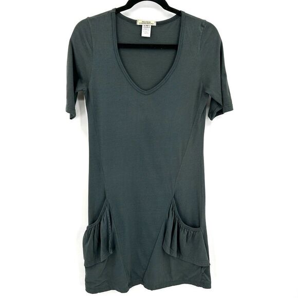 PRAIRIE UNDERGROUND Gray 100% Organic Cotton V-Neck Ruffle Pocket Dress Size XS - Picture 1 of 5